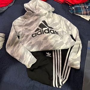 Addidas boys track pants and hooded sweatshirt . Size med 10-12 very good cond